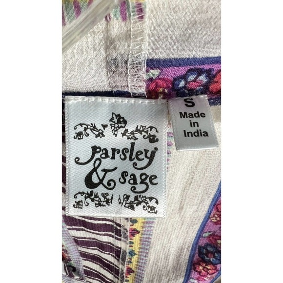 Parsley & Sage Sz S Artsy 100% Cotton Tunic Length Open Vest Colorful Pockets - Picture 5 of 7